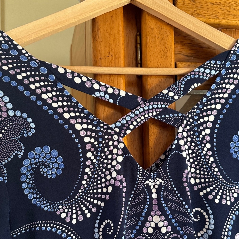 Chico's Navy and Purple Paisley Crisscross-Back Midi Dress Size 0 - Picture 5 of 8